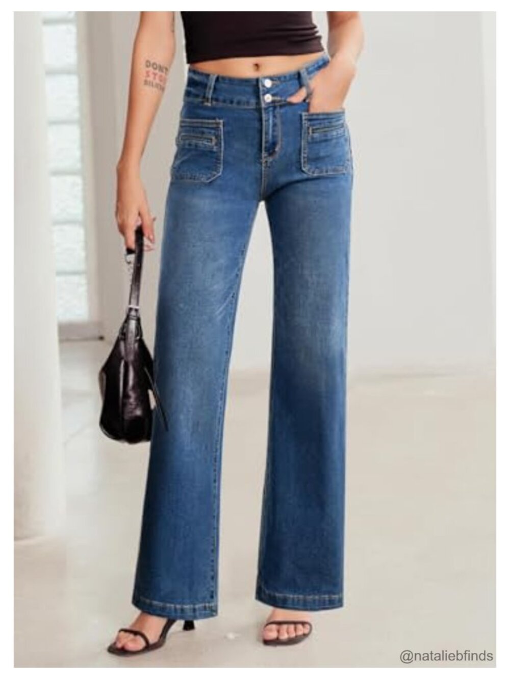 High Waisted Wide Leg Jeans for Women Tummy Control Stretch Denim Pants - Picture 4 of 6